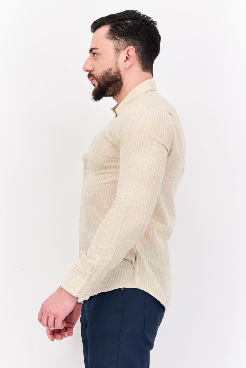 Peter Werth Men Regular Fit Stripe Print Long Sleeves Casual Shirt, Beige - Image 2