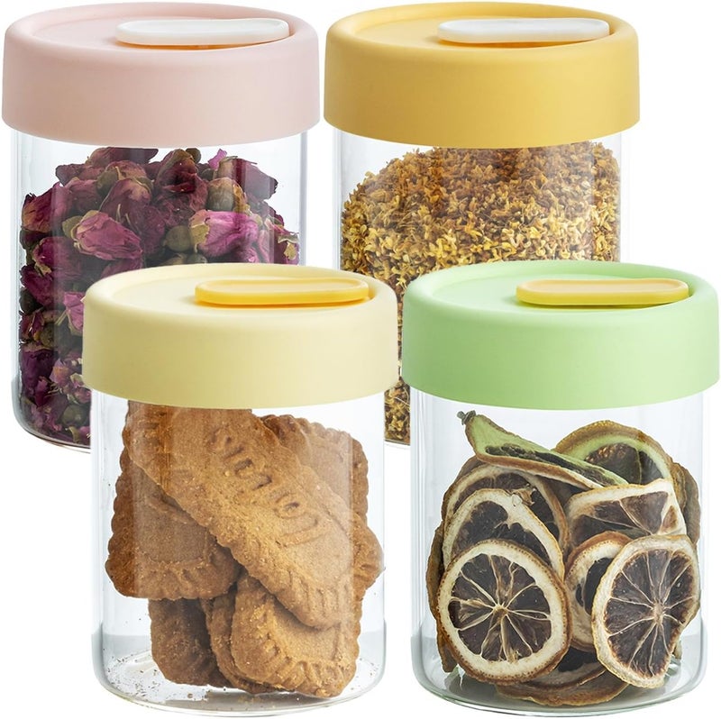Excefore Airtight Glass Jars with Lids, Leakproof Food Storage Containers, BPA-Free Clear Jars or Overnight Oats, Meal Prep, Spices, Snacks, Yogurt & Cereal, Snacks Kitchen Organization (4 PCS, 13.5oz) - Image 1