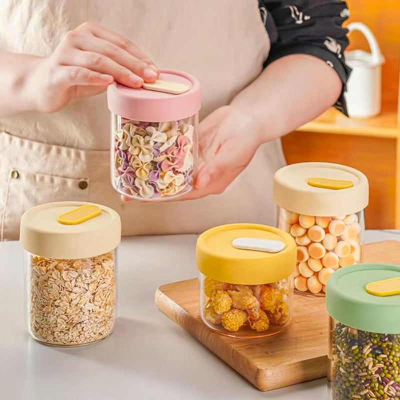Excefore Airtight Glass Jars with Lids, Leakproof Food Storage Containers, BPA-Free Clear Jars or Overnight Oats, Meal Prep, Spices, Snacks, Yogurt & Cereal, Snacks Kitchen Organization (4 PCS, 13.5oz) - Image 2