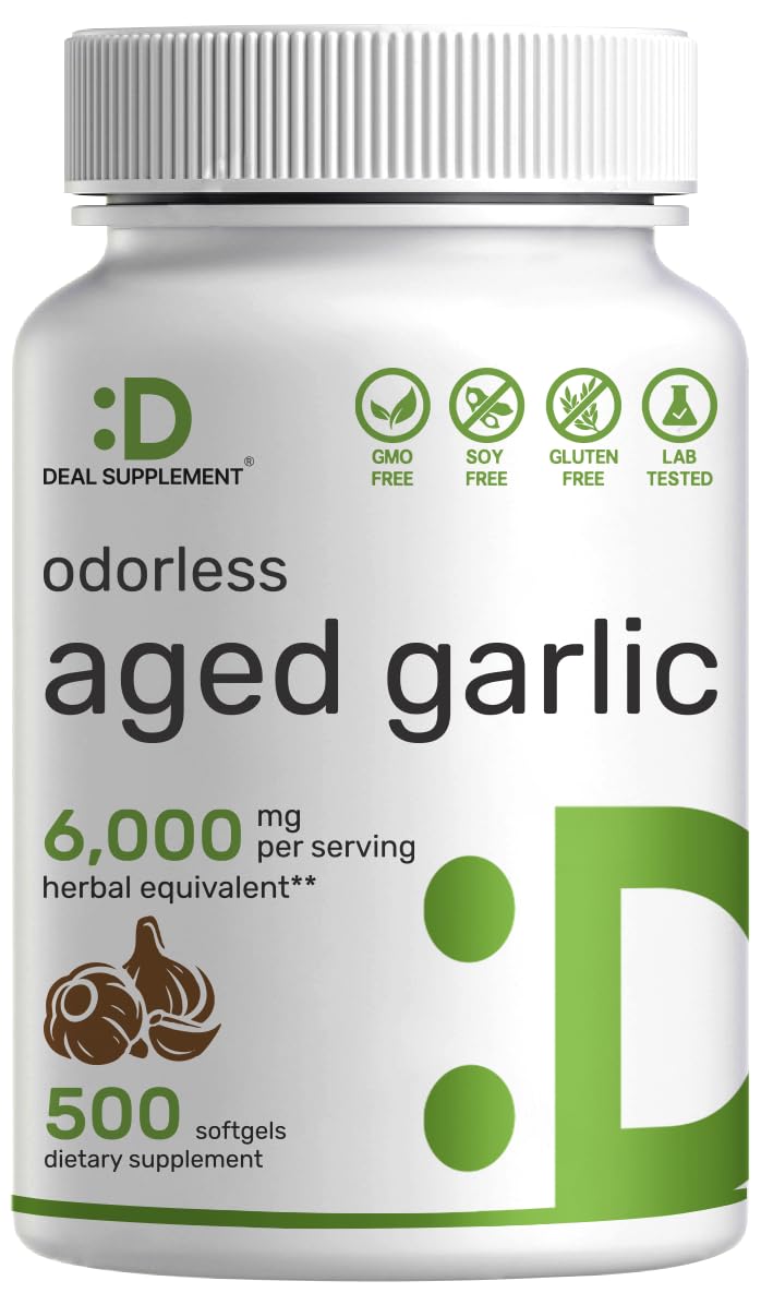DEAL SUPPLEMENT Odorless Aged Garlic Pills 6000mg Per Serving 500 Softgels 241 Garlic Oil Extract Fresh Allium Sativum Bulb Source Heart Immune Antioxidant Supplements NonGMO