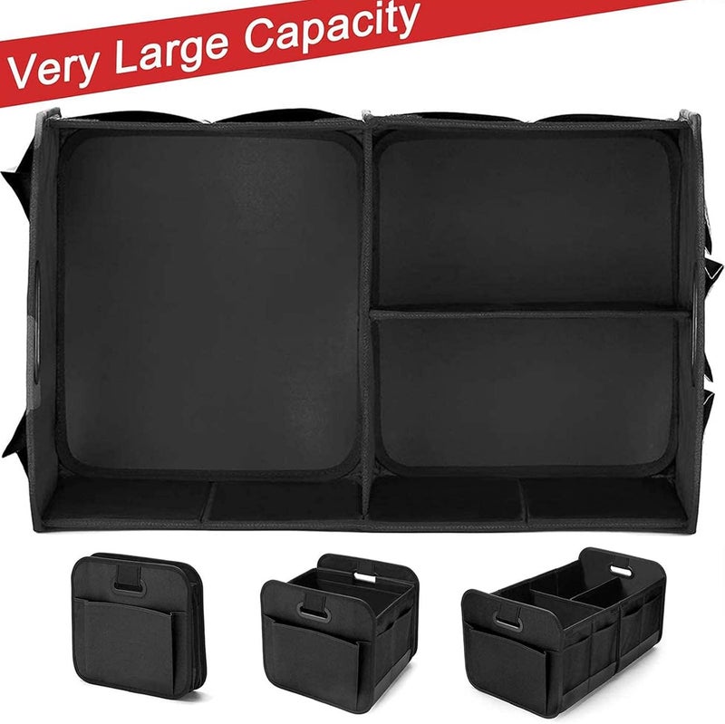 Car Trunk Organizer - Collapsible Multi-Compartment Storage, Waterproof, Black - Image 3