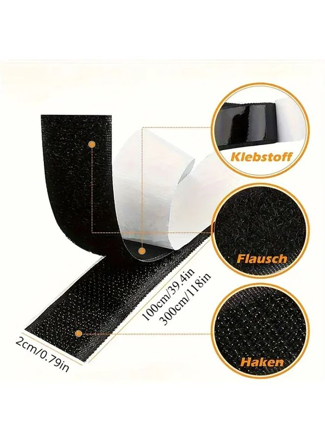 2 Rolls Strong Black 118in Self-Adhesive Fastening Strips Nylon Sticky Buckle - Image 2