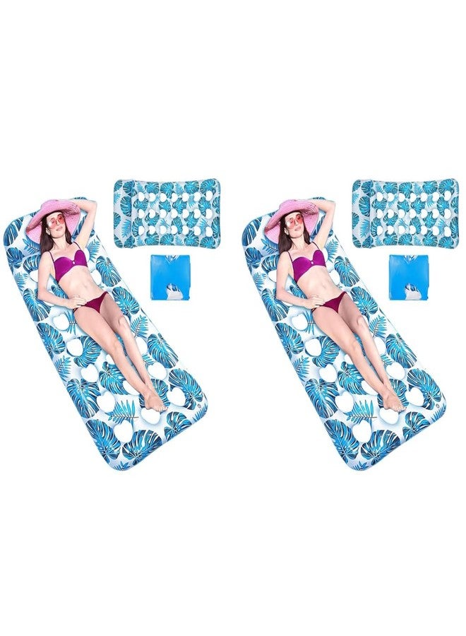 Proberos Premium PVC Pool Lounger for Adults 160cm Extra-Long Inflatable Floating Bed with Headrest Sun Shade Heavy-Duty Float for Sunbathing Lake Beach Blue 2 PCS - Image 1