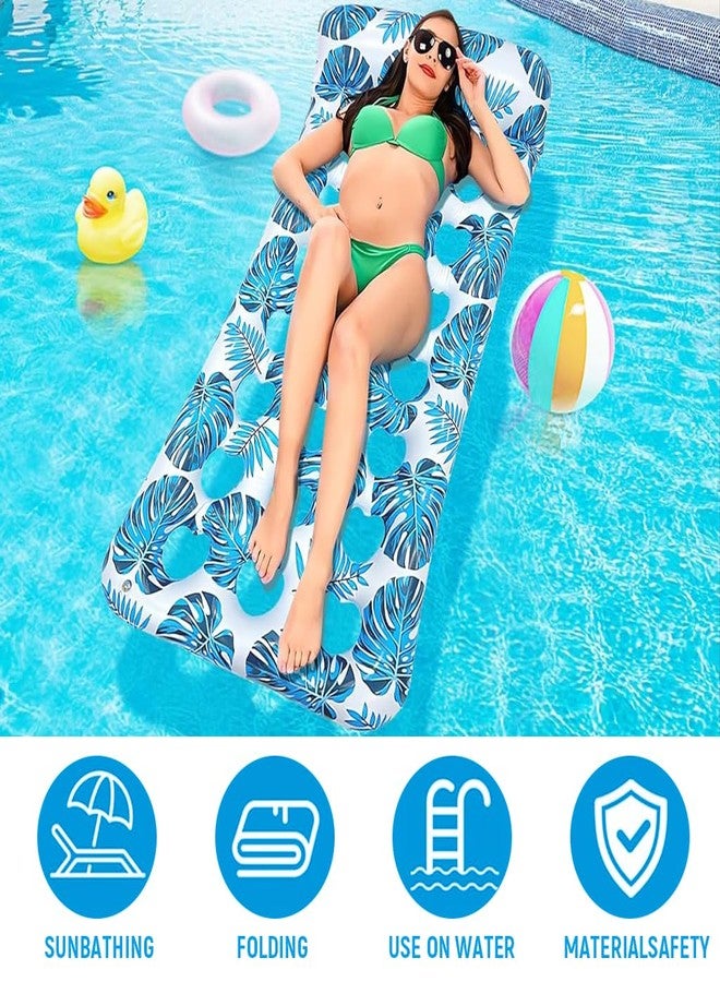 Proberos Premium PVC Pool Lounger for Adults 160cm Extra-Long Inflatable Floating Bed with Headrest Sun Shade Heavy-Duty Float for Sunbathing Lake Beach Blue 2 PCS - Image 3