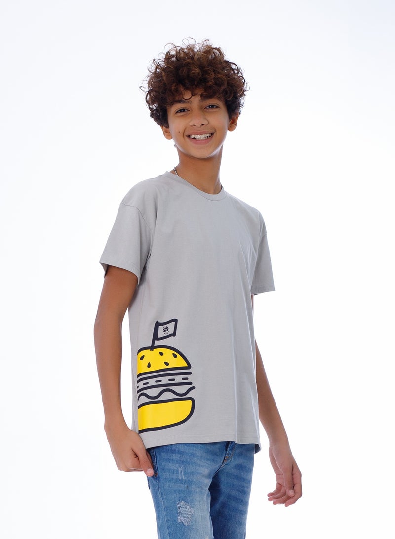 بيبو_تيشيرت 1/2 كم مطبوع_رمادي - Image 1