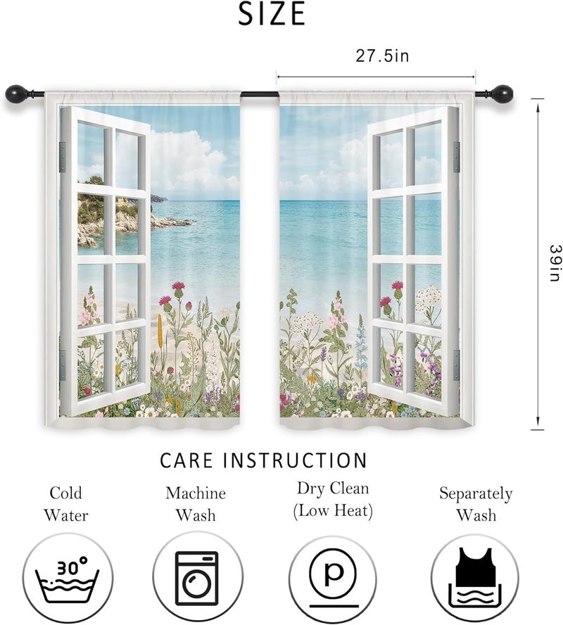 Riyidecor Ocean Beach Coastal Kitchen Curtains - Image 2