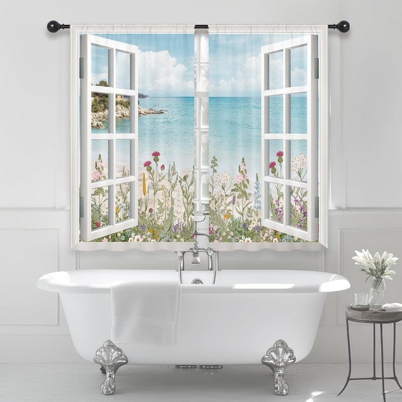 Riyidecor Ocean Beach Coastal Kitchen Curtains - Image 5