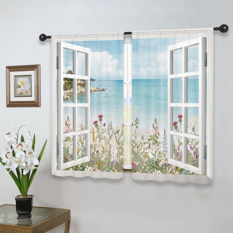 Riyidecor Ocean Beach Coastal Kitchen Curtains - Image 4
