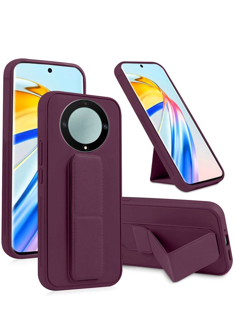 Techie حافظة يد مغناطيسية آمنة من السيليكون الفاخر مع قاعدة قابلة للطي لهاتف Honor X9b - لون مارون داكن - Image 1