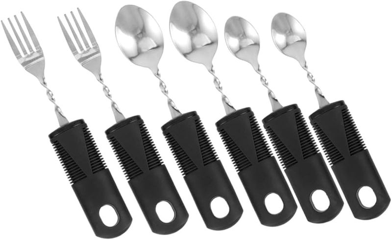 Adaptive Weighted Utensils Set For Elderly With Stainless Steel Forks Spoons Rubber Grip Handles - Image 2