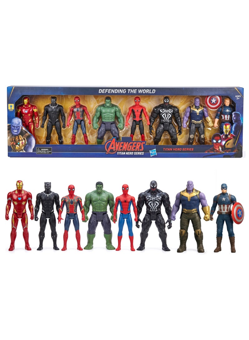 AVENGERS 8-Piece Superhero Action Hero Set – 17cm Titan Hero Series Articulated Figures includes Iron Man, Hulk, Spider-Man, Captain America, Venom, Thanos & Black Panther – Light-Up Interactive Hero Toys | Best Birthday, Eid & Christmas Gift for Boys & Kids - Image 1