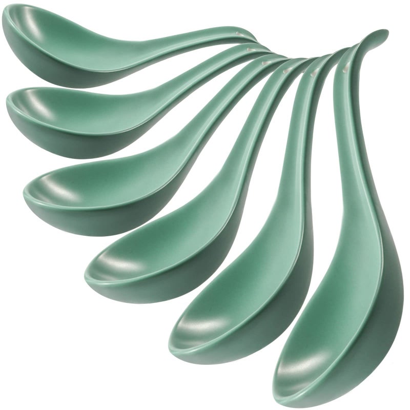 Wareland Teal Ceramic Soup Spoons Set of 6 675 inch Ramen  Pho Spoons for Noodles Stews Wonton  Dumpling Dishwasher Safe