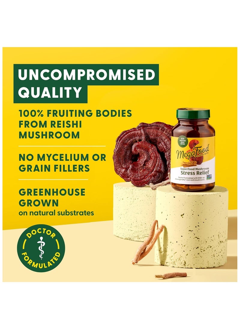 MegaFood - MegaFood Superfood Mushroom Stress Relief -Clinically shown to reduce stress - Fruiting body reishi mushroom KSM-66 Ashwagandha - Dietary Supplement 60/capsules/30 serving - Image 1