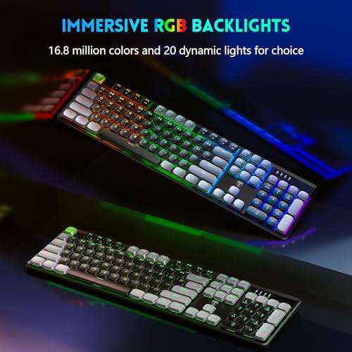 RisoPhy Wireless Mechanical Keyboard Gaming, Low Profile Bluetooth/ 2.4G/ USB-C/Keyboard with Smooth Red Switches, RGB Light up Backlight Rechargeable Clicky Keyboard for Computer PC Mac Gamer - Image 3