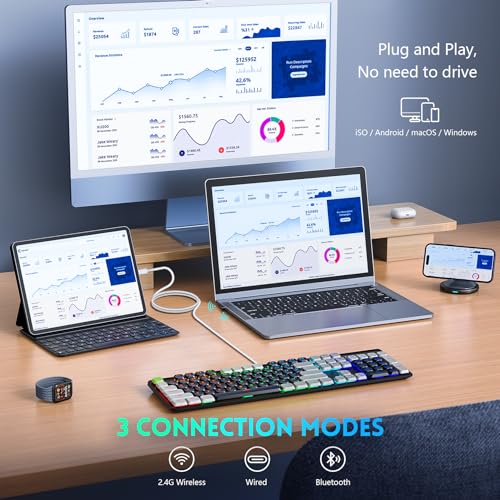 RisoPhy Wireless Mechanical Keyboard Gaming, Low Profile Bluetooth/ 2.4G/ USB-C/Keyboard with Smooth Red Switches, RGB Light up Backlight Rechargeable Clicky Keyboard for Computer PC Mac Gamer - Image 2