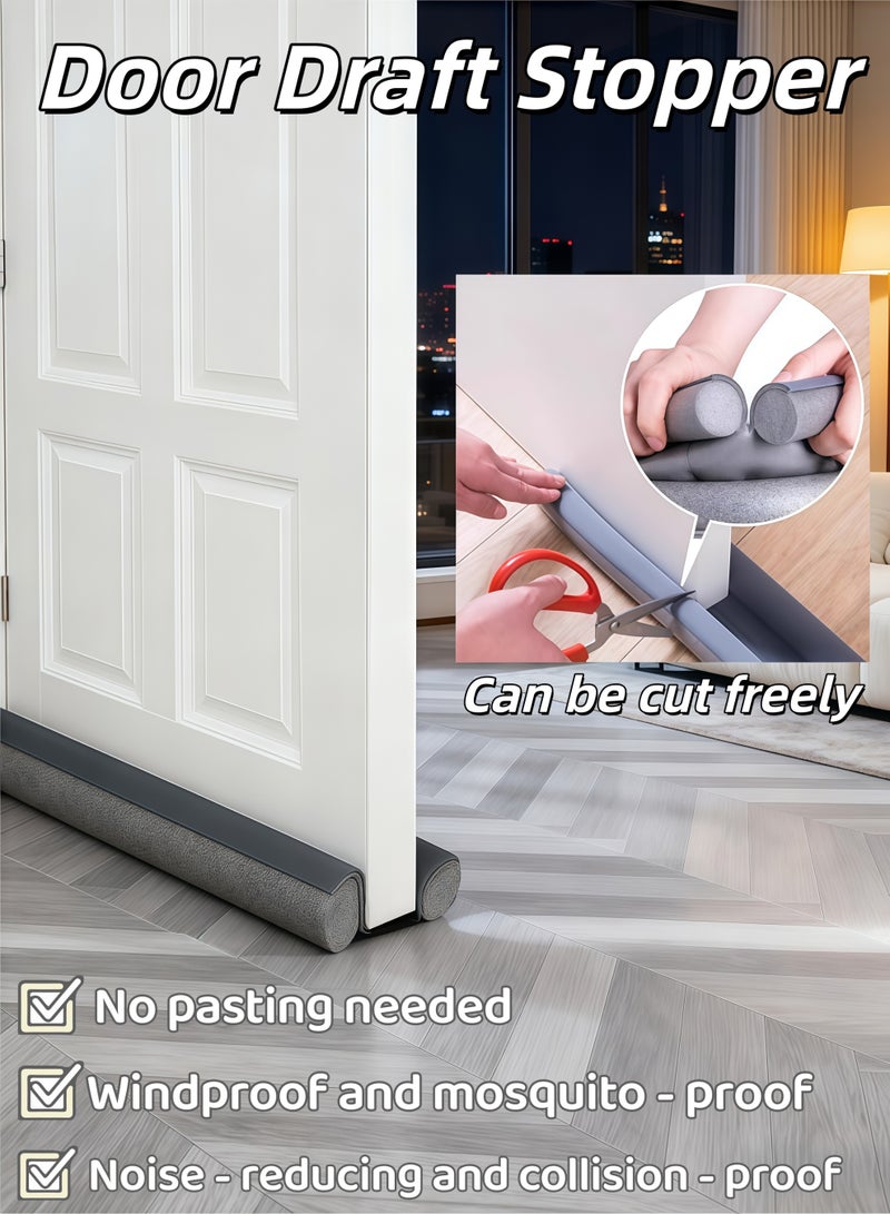 XiuWoo Door Draft Stopper, Under Door Seal, Door Sweep for Exterior & Interior Doors, Door Bottom Draft Blocker Dust and Noise Insulation Twin Door Draft Stopper Adjustable Door Foam Seal Strip Breeze Blocker, Noise Sound Light Smell Blocker for Doors, for Keeping Out Cold Door Seal for Bedroom Kitchen Window Office(Grey) - Image 1