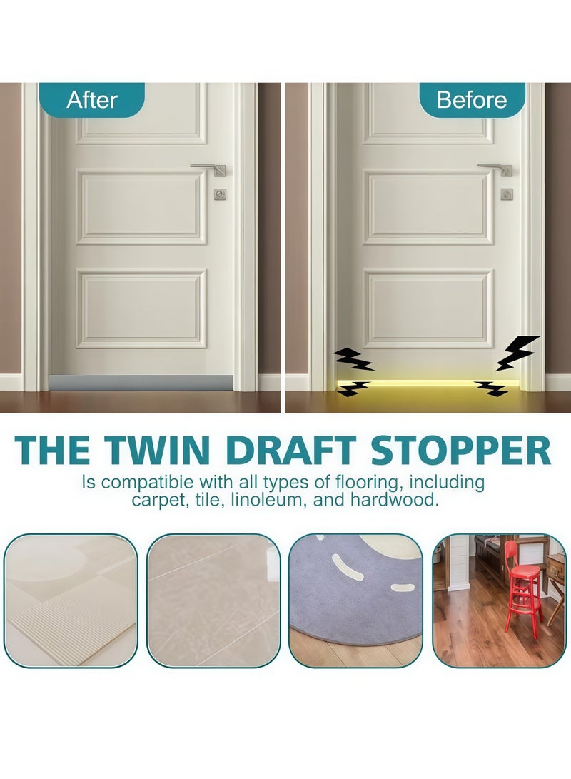 XiuWoo Door Draft Stopper, Under Door Seal, Door Sweep for Exterior & Interior Doors, Door Bottom Draft Blocker Dust and Noise Insulation Twin Door Draft Stopper Adjustable Door Foam Seal Strip Breeze Blocker, Noise Sound Light Smell Blocker for Doors, for Keeping Out Cold Door Seal for Bedroom Kitchen Window Office(Grey) - Image 5