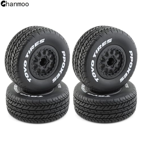 Chanmoo 1/10 RC Short Course Truck Wheels and Tires with 12mm Hex 1:10 Scale Off Road Tyres for 1/10 RC Off-Road Car Traxxas TRX4 Slash Arrma Losi Tenacity Vkar 10sc Hpi RC Buggy Car 4PCS (D Tires) - Image 3