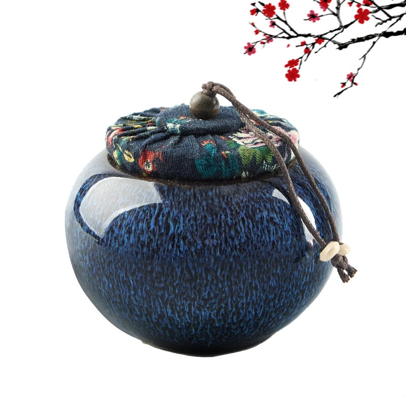 DUJUST Japanese Tea Canister, Kiln Altered Glaze Ceramic Tea Container with a Sealing Lid, Storage Jar for Loose Tea, Unique Tea Gift for Adults/Tea Lovers/Women/Men, Blue - Image 1