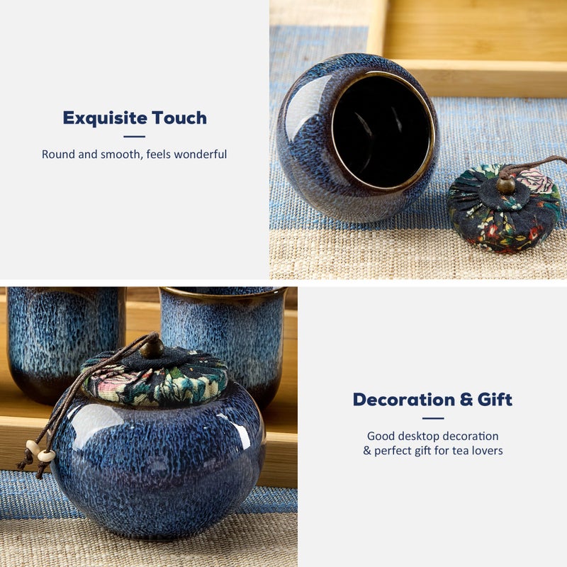 DUJUST Japanese Tea Canister, Kiln Altered Glaze Ceramic Tea Container with a Sealing Lid, Storage Jar for Loose Tea, Unique Tea Gift for Adults/Tea Lovers/Women/Men, Blue - Image 5
