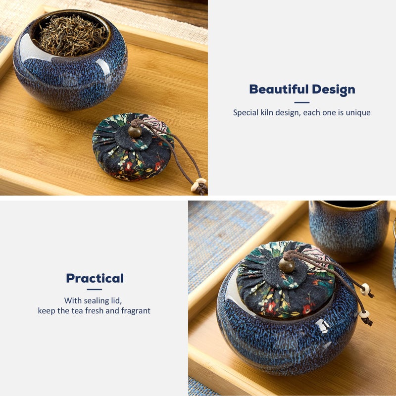 DUJUST Japanese Tea Canister, Kiln Altered Glaze Ceramic Tea Container with a Sealing Lid, Storage Jar for Loose Tea, Unique Tea Gift for Adults/Tea Lovers/Women/Men, Blue - Image 4