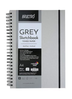 BRUSTRO BRUSTRO Toned Paper - Grey Sketchbook | A4, 120 GSM | 60 Sheets/120 Pages | Wiro Bound, Spiral, Premium, Acid-free Paper, Ideal for Dry media, Mandala Art, Graphite, Charcoal, Colour pencils, Gel pens  - Image 1