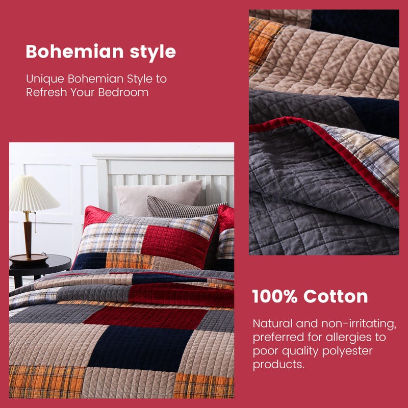 Secgo Imports Velvet King Size Comforter Set- Cotton & Velvet Quilt King Size Set, Red, Black bedspreads (96 * 108 Inch) with 2 Pillow Shams, Patchwork Reversible Lightweight Bedding - Image 4