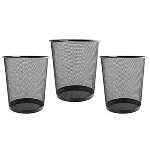 VeleSolv Recycling Dust Bins Round Shape Metal Mesh Wastebasket for Home/Office/College (Set of 3, Black) - Image 1