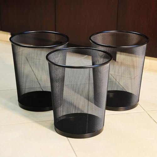 VeleSolv Recycling Dust Bins Round Shape Metal Mesh Wastebasket for Home/Office/College (Set of 3, Black) - Image 4