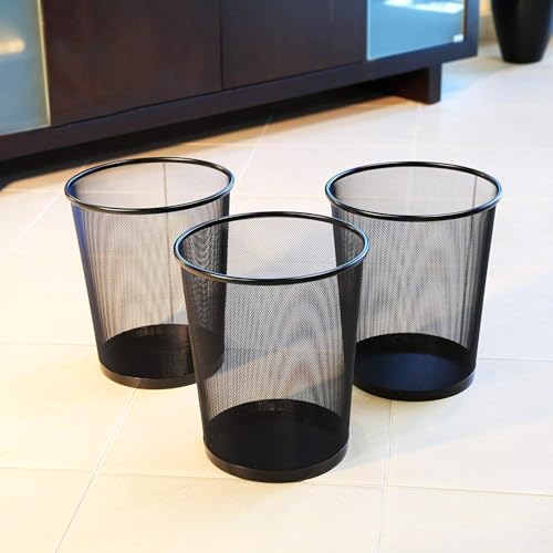 VeleSolv Recycling Dust Bins Round Shape Metal Mesh Wastebasket for Home/Office/College (Set of 3, Black) - Image 5