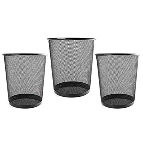 VeleSolv Recycling Dust Bins Round Shape Metal Mesh Wastebasket for Home/Office/College (Set of 3, Black) - Image 2