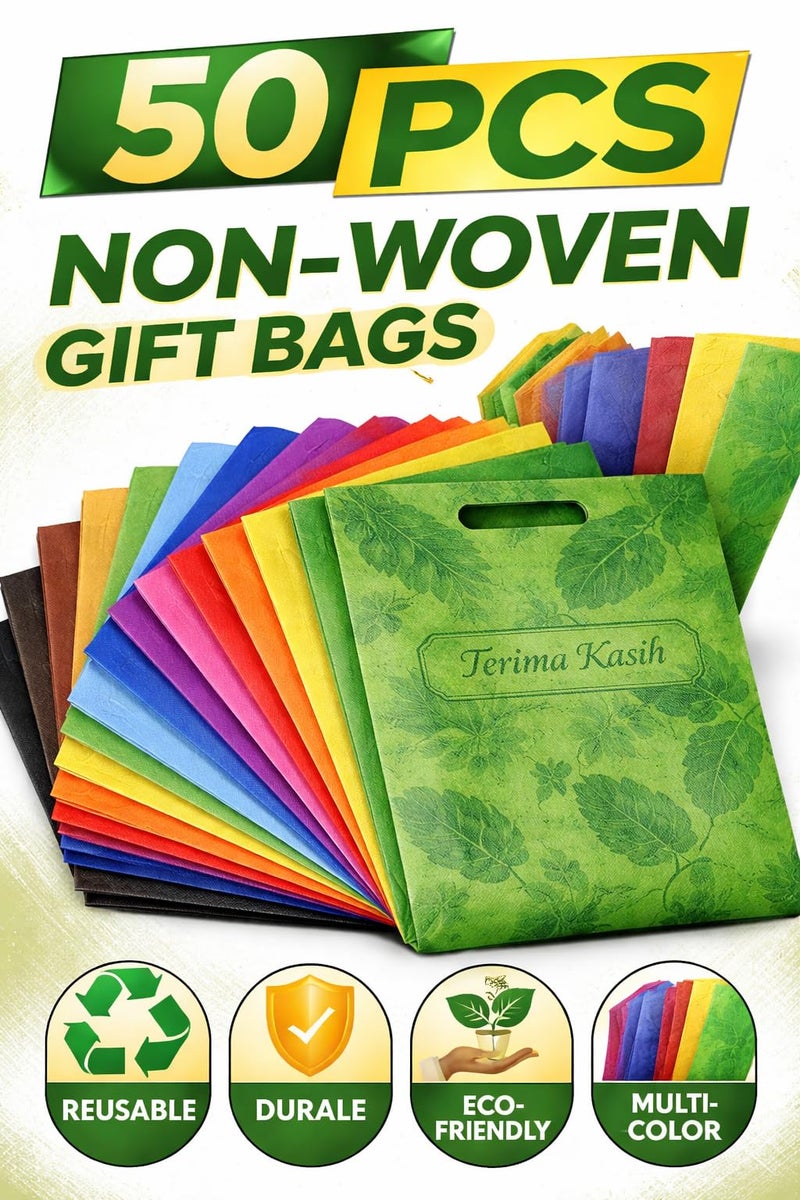 50 PCS Non-Woven Gift Bags with Die-Cut Handle – Durable Reusable Shopping Bags, Multi-Color Bulk Pack for Retail, Events, Packaging & Promotions - Image 4