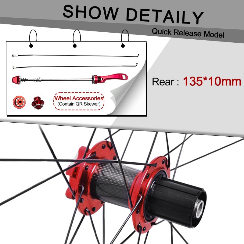 BUCKLOS ã€US Stockã€‘ 26/27.5/29" Mountain Bike Wheelset, Carbon Hub MTB Wheels Quick Release Disc Brakes, 24H Low-Resistant Flat Spokes Bike Wheel fit 7-11 Speed Cassette MTB Wheelset - Image 3