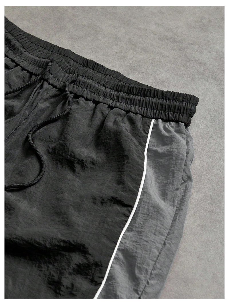 SHENHE Men's Y2k Wide Leg Color Block Baggy Parachute Pants Hip Hop Track Trousers Streetwear Black Large - Image 3