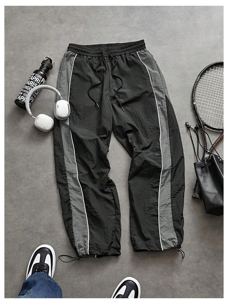 SHENHE Men's Y2k Wide Leg Color Block Baggy Parachute Pants Hip Hop Track Trousers Streetwear Black Large - Image 5