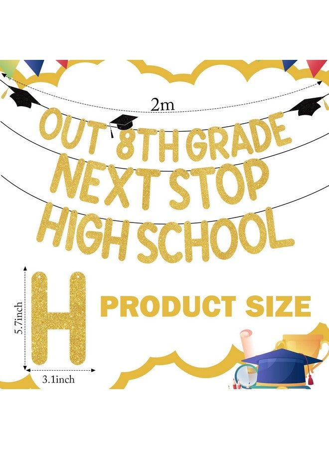 Oudain Peace out 8th Grade Next Stop High School Banner Graduation Decorations Class of 2025 Party Supplies K-8th Grade Graduation Photo Banner (Gold Glitter) - Image 2