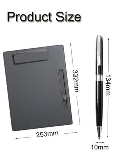 GBQ PU Leather Clipboard Folder Board Clip Meeting Minutes Vertical Writing Board Signature Board Clip Cardboard with 1 Signature Pen, suitable for Office, Home, School Dark Grey  - Image 2