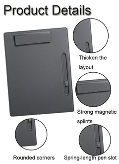 GBQ PU Leather Clipboard Folder Board Clip Meeting Minutes Vertical Writing Board Signature Board Clip Cardboard with 1 Signature Pen, suitable for Office, Home, School Dark Grey  - Image 3