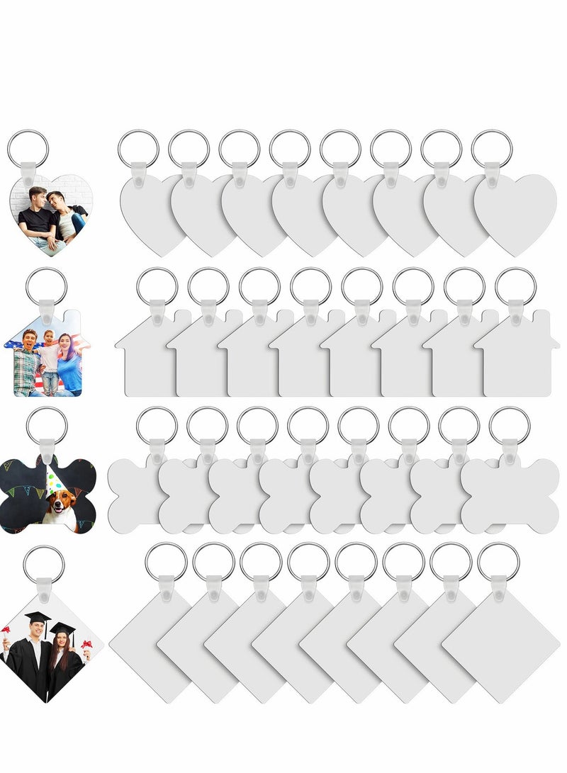 Sublimation Keychain Blanks Bulk, 36 Pcs DIY MDF Blank with Key Ring, 4 Shape Keychain, Double-Sided Printed Heat Transfer