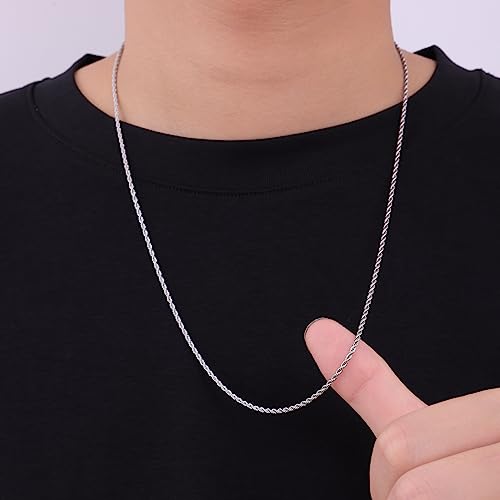 Fiusem Silver Tone Chain Necklace for Men, 2mm Stainless Steel Rope Chain for Men and Women, Silver Tone Necklace 22 Inch - Image 4