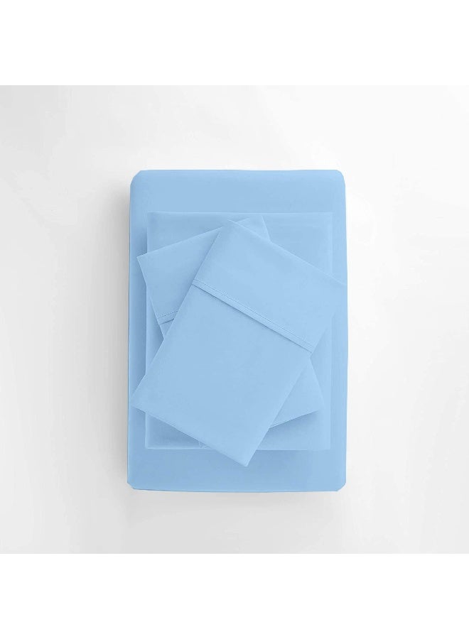 happy at home RV Short Queen Sheet Set – 100% Egyptian Cotton RV Sheets, 4-Piece Camper Sheets Set, 15" Deep Pocket, Soft & Durable RV Bedding, Light Blue Solid  - Image 1
