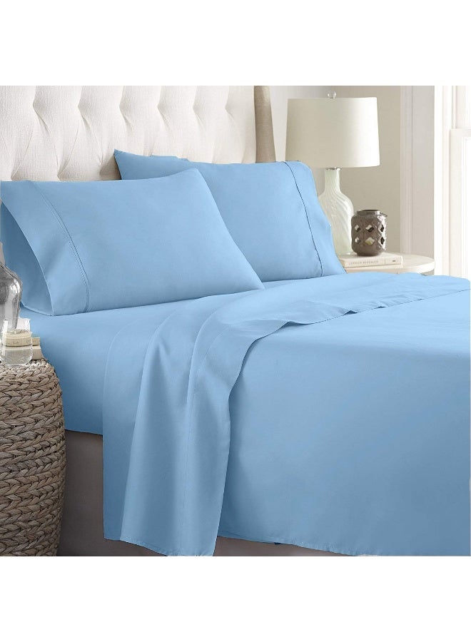 happy at home RV Short Queen Sheet Set – 100% Egyptian Cotton RV Sheets, 4-Piece Camper Sheets Set, 15" Deep Pocket, Soft & Durable RV Bedding, Light Blue Solid  - Image 4