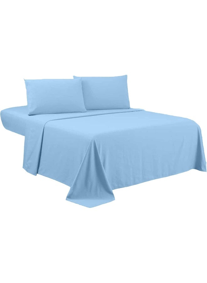 happy at home RV Short Queen Sheet Set – 100% Egyptian Cotton RV Sheets, 4-Piece Camper Sheets Set, 15" Deep Pocket, Soft & Durable RV Bedding, Light Blue Solid  - Image 3