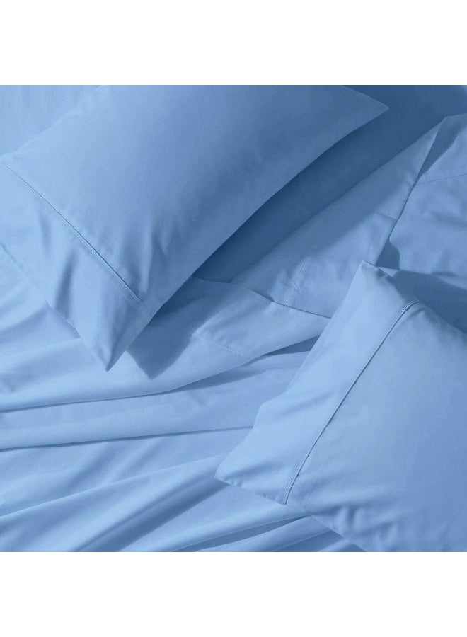 happy at home RV Short Queen Sheet Set – 100% Egyptian Cotton RV Sheets, 4-Piece Camper Sheets Set, 15" Deep Pocket, Soft & Durable RV Bedding, Light Blue Solid  - Image 2