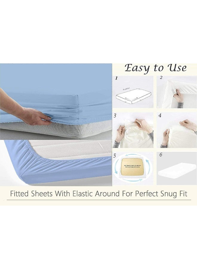 happy at home RV Short Queen Sheet Set – 100% Egyptian Cotton RV Sheets, 4-Piece Camper Sheets Set, 15" Deep Pocket, Soft & Durable RV Bedding, Light Blue Solid  - Image 5
