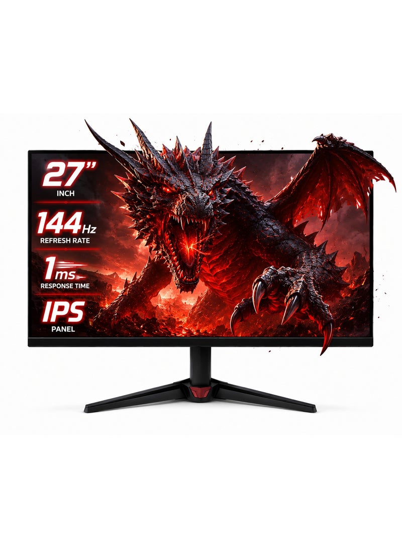 أيسر شاشة ألعاب Acer Nitro VG270P6bip مقاس 27 بوصة بدقة FHD، لوحة IPS، معدل تحديث 144 هرتز، زمن استجابة 1ms VRB، منافذ HDMI وDisplayPort، تصميم ZeroFrame، لون أسود - Image 1