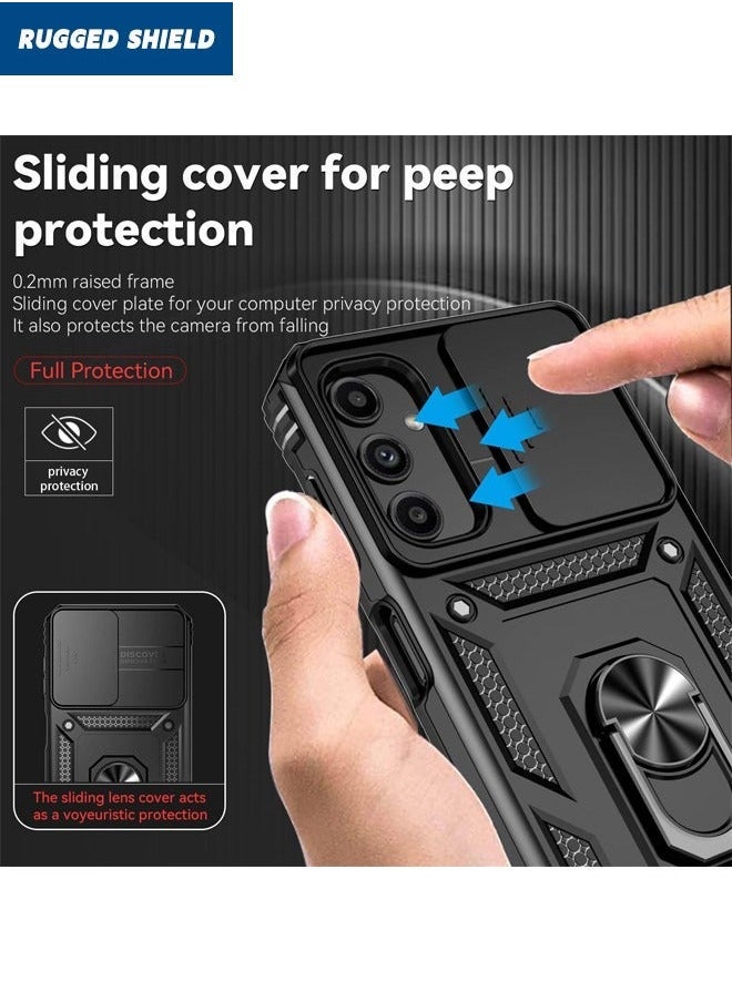 TEAM LUXURY Samsung Galaxy A25 Case, Slide Camera Cover, Built-in 360° Rotate Ring Kickstand, Military Grade Shockproof Test, Heavy Duty Shockproof Protective Case for Galaxy A25 5G 2024, Black  - Image 4