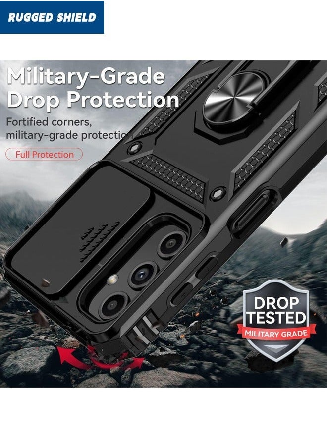 TEAM LUXURY Samsung Galaxy A25 Case, Slide Camera Cover, Built-in 360° Rotate Ring Kickstand, Military Grade Shockproof Test, Heavy Duty Shockproof Protective Case for Galaxy A25 5G 2024, Black  - Image 2