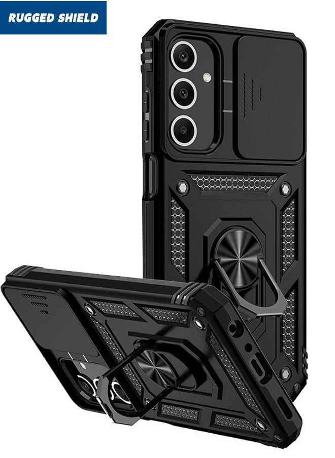 TEAM LUXURY Samsung Galaxy A25 Case, Slide Camera Cover, Built-in 360° Rotate Ring Kickstand, Military Grade Shockproof Test, Heavy Duty Shockproof Protective Case for Galaxy A25 5G 2024, Black  - Image 1