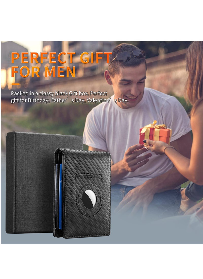 Excefore - Wallet for Men, Minimalist Bifold Airtags Wallet Compatible with Apple Air Tags, Slim RFID Blocking Men's Wallet Case Holder, Larger Capacity Up to 12 Credit Cards with Gift Box, Carbon Fiber - Image 1